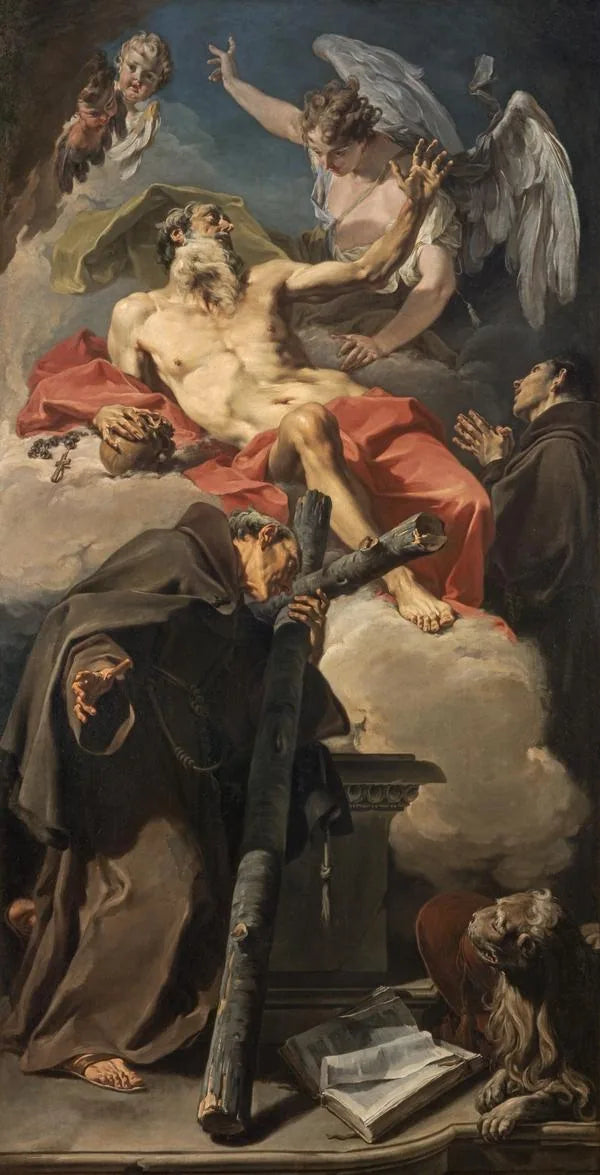 Aziz Jerome'nin Zaferi, Alcántara'dan Aziz Petrus ve Patti'den Antonino ile - Giovanni Battista Pittoni