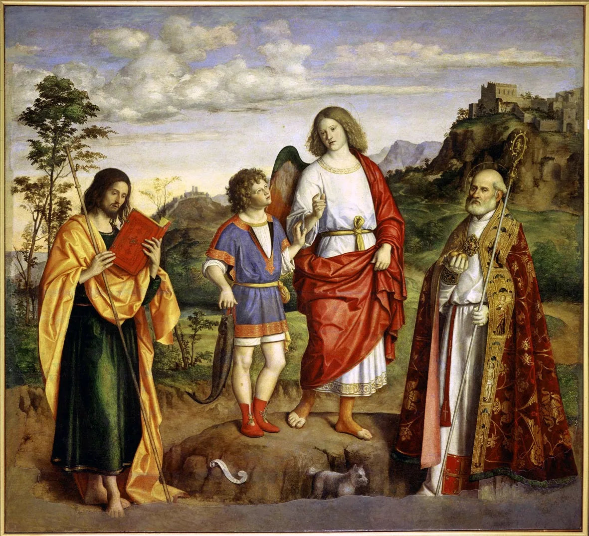 L'archange Raphaël avec Tobie et deux saints. - Cima da Conegliano image 1 tableau peint à l’huile sur toile