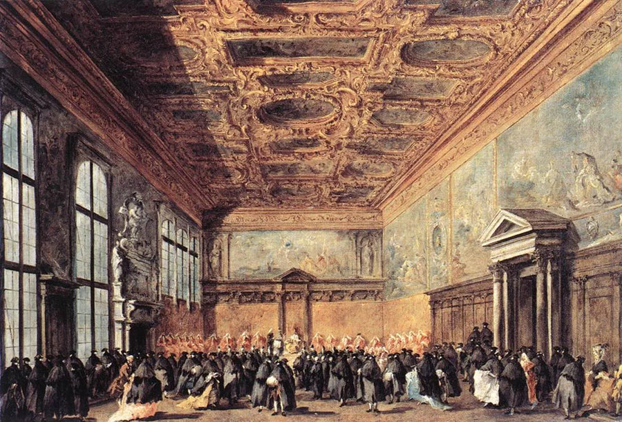 Venedik dogesinin Kolej salonunda verdiği görüşme - Francesco Guardi