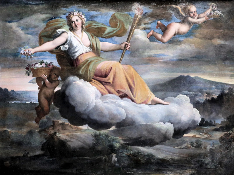 Çiçeklerle süslenmiş ve meşale tutan Aurore - Annibale Carracci