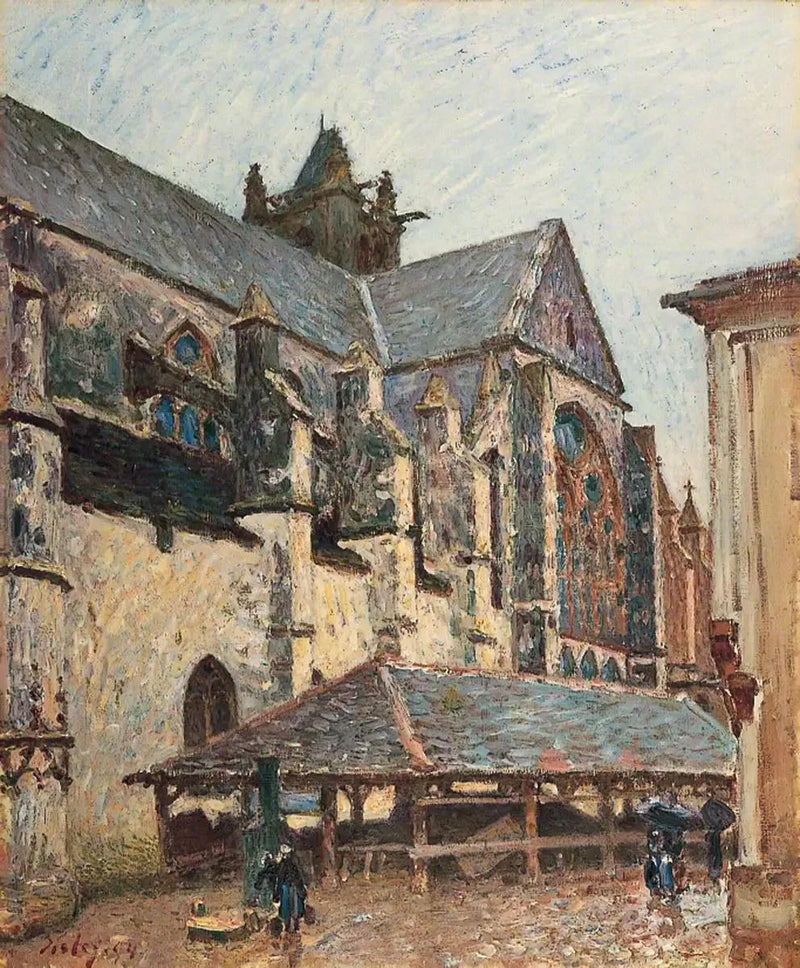 Moret Kilisesi, yağmur altında, transept tarafı - Alfred Sisley