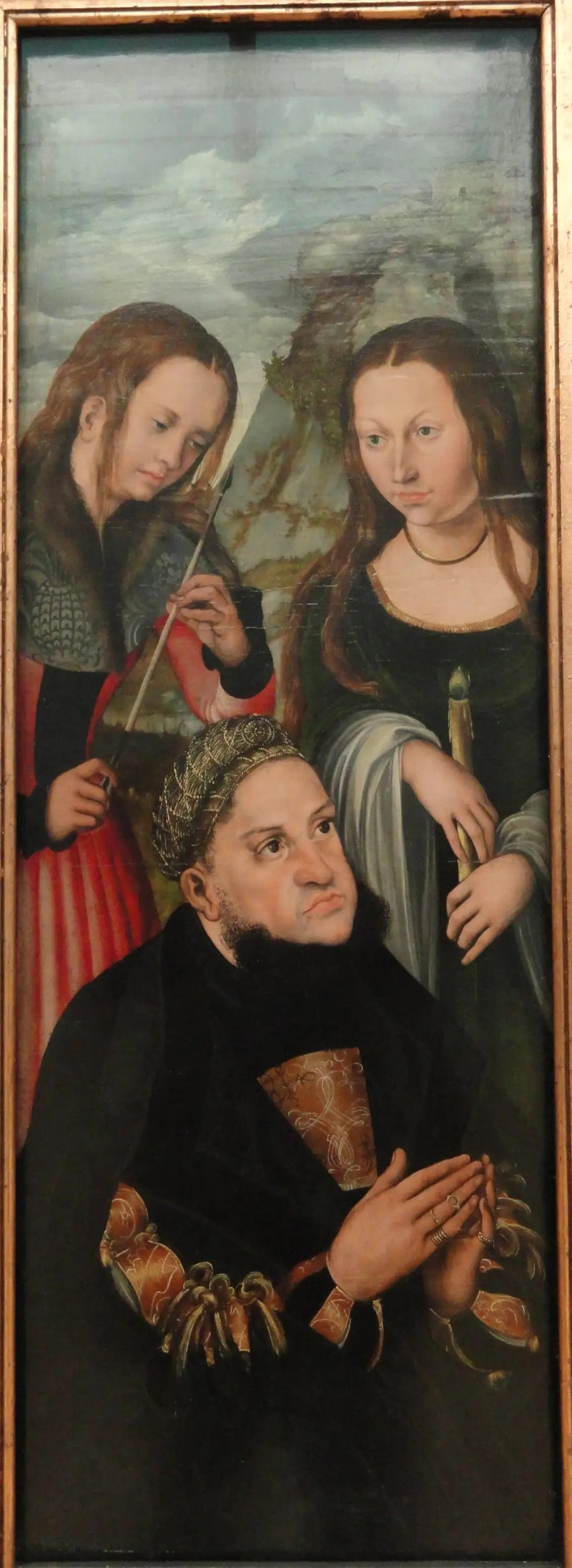 Saxe'den Filozof Frédéric Le Sage (1463-1525) ve Aziz Ursule (solda) ile Geneviève (sağda) - Lucas Cranach the Elder