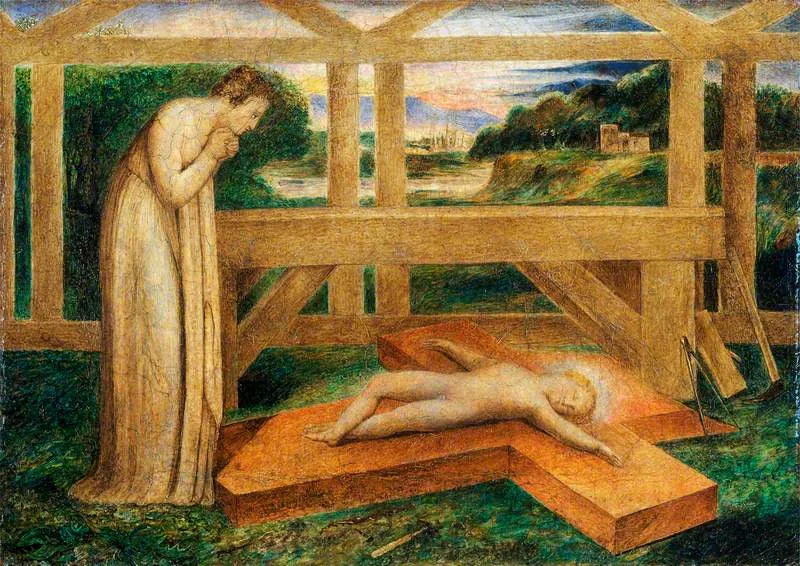 Uyuyan Çocuk İsa ve Çarmıh üzerindeki Meryem Ana (Meryem Ana Uyuyan Çocuk İsa'yı Çarmıh üzerinde tapıyor) - William Blake