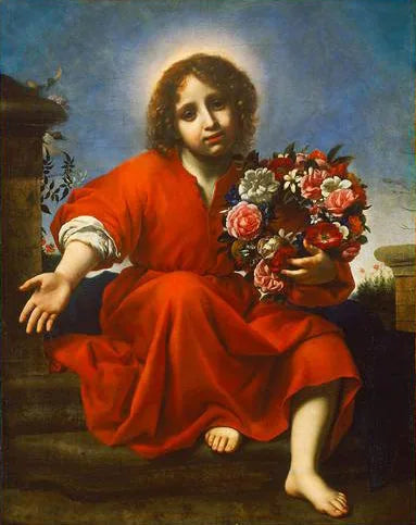 İsa Çocuk, Kutsal Kitap Şarkısı'na göre ruhu Hristiyan'ı taçlandırmaya davet ediyor - Carlo Dolci