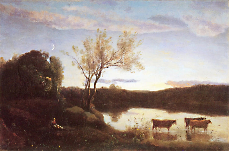 Üç İnek ve Hilal Gölü - Jean-Baptiste Camille Corot