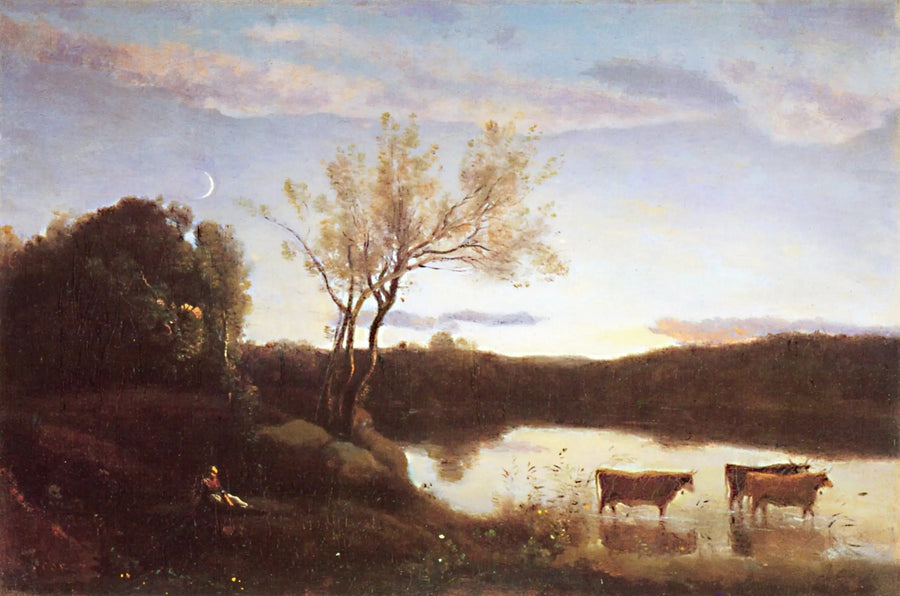 Üç İnek ve Hilal Gölü - Jean-Baptiste Camille Corot