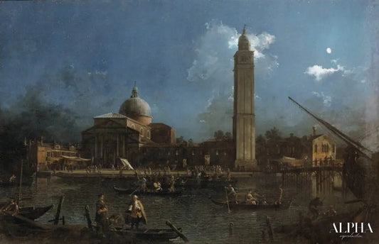 La célébration nocturne devant l'église San Pietro di Castello - Giovanni Antonio Canal - Reproductions de tableaux et peintures haut de gamme