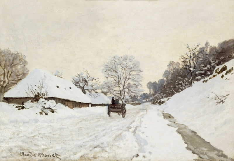 At Arabası. Honfleur'de Kar Altında Yol - Claude Monet