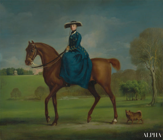 La comtesse de Coningsby dans le costume de la chasse de Charlton - George Stubbs - Reproductions de tableaux et peintures haut de gamme