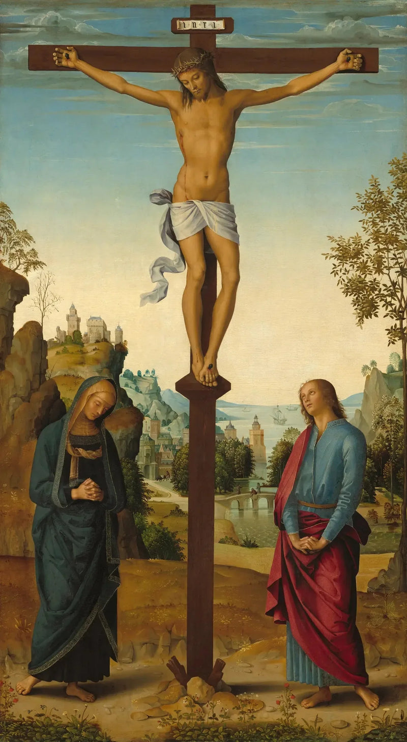 İsa'nın Çarmıha Gerilişi, Meryem Ana, Aziz Yuhanna, Aziz Jerome ve Meryem Magdalene ile [ortadaki panel] - Pietro Perugino