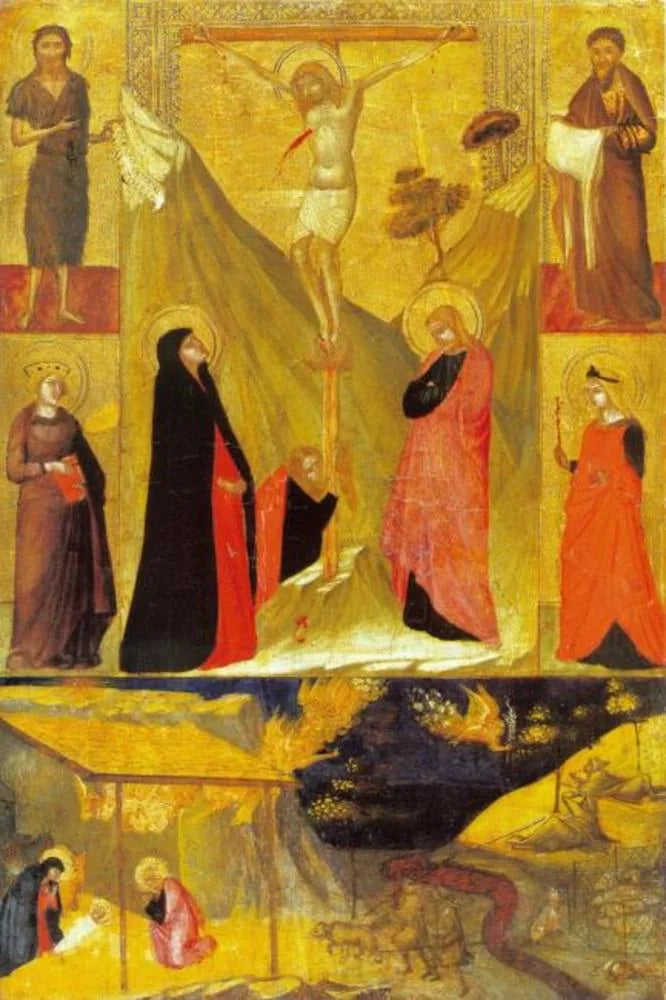 İsa'nın Çarmıha Gerilişi, Doğuş ve Azizler - Ambrogio Lorenzetti