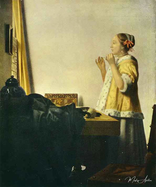 La Dame au collier de perles - Johannes Vermeer - Reproductions de tableaux et peintures haut de gamme