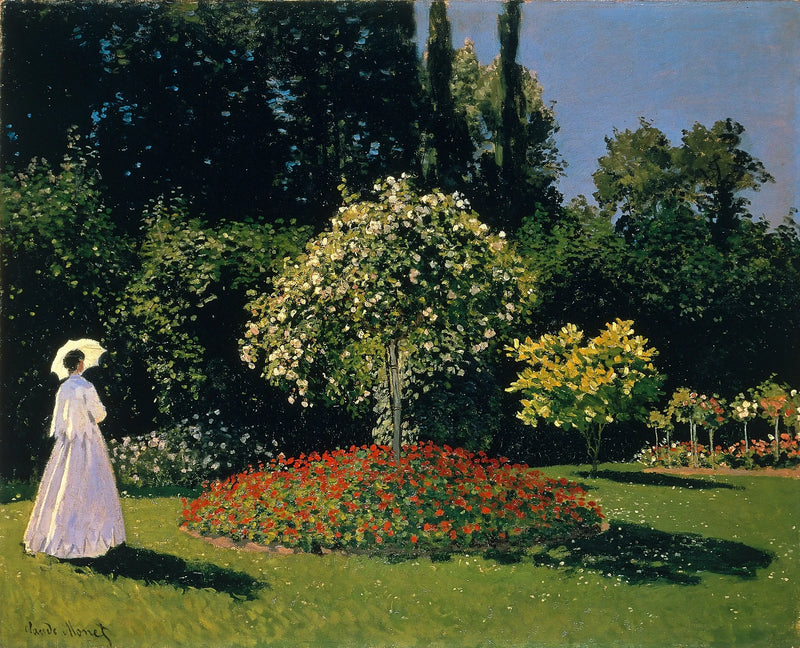 Beyaz Elbiseli Kadın Bahçede - Claude Monet
