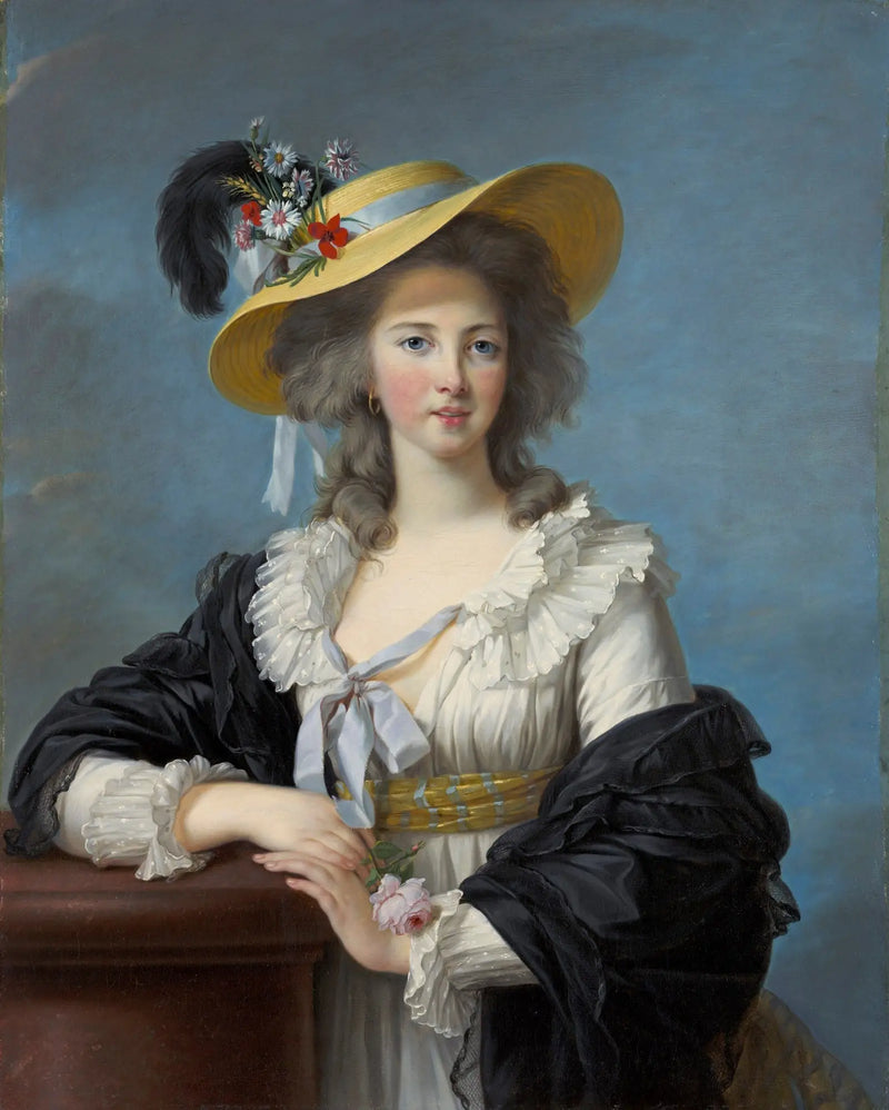 Polignac Düşesi saman şapka takmış - Élisabeth Vigée Le Brun