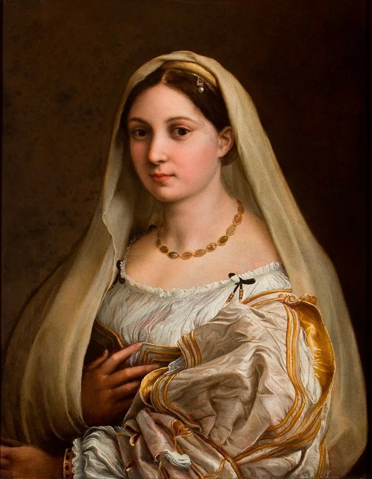 Reproduction du tableau « La femme velata - Raphaël Sanzio » par Alpha Reproduction en peinture à l’huile