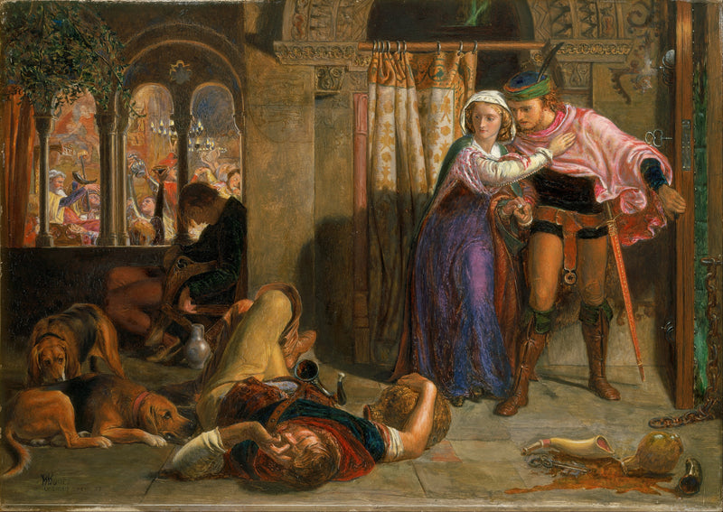 Madeline ve Porphyro'nun kutlamalara eşlik eden sarhoşluk sırasında kaçışı (Aziz Agnes'in Gecesi öncesi) - William Holman Hunt