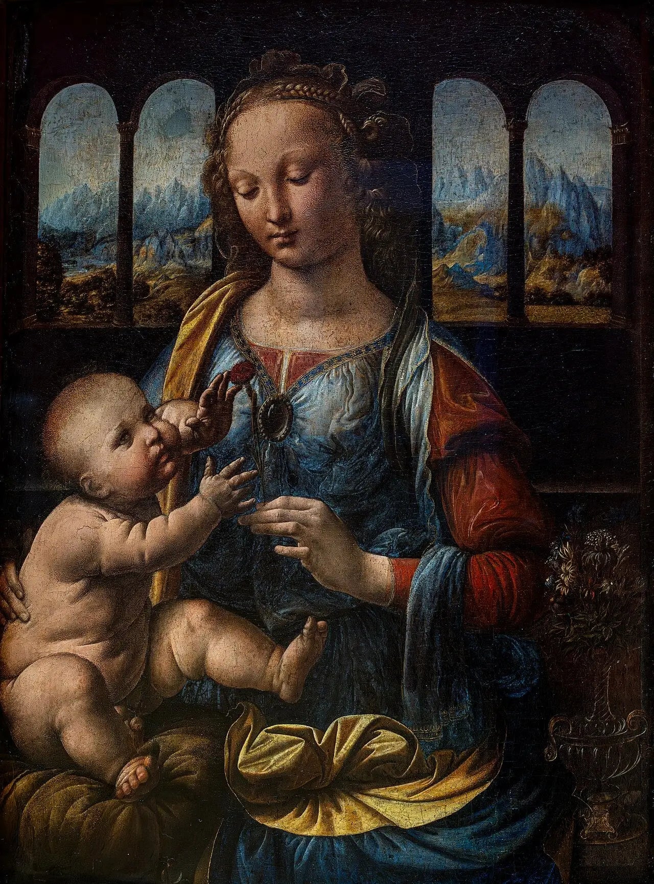 Reproduction du tableau « La Madone à l'œillet - Léonard de Vinci » par Alpha Reproduction en peinture à l’huile