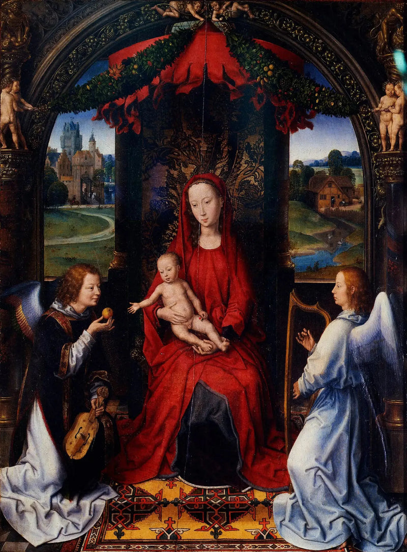 Meryem Ana ve Çocuk ile İki Müzisyen Melekler ile Taçlandırılmış Madonna - Hans Memling