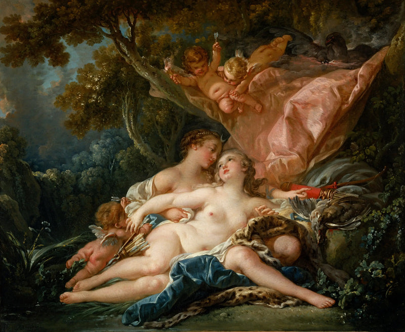Jüpiter'in Diana kılığına girmiş halde Callisto'yu baştan çıkarması - François Boucher