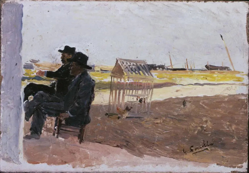 Plaj, Valencia (İki Oturan Adam) - Joaquín Sorolla