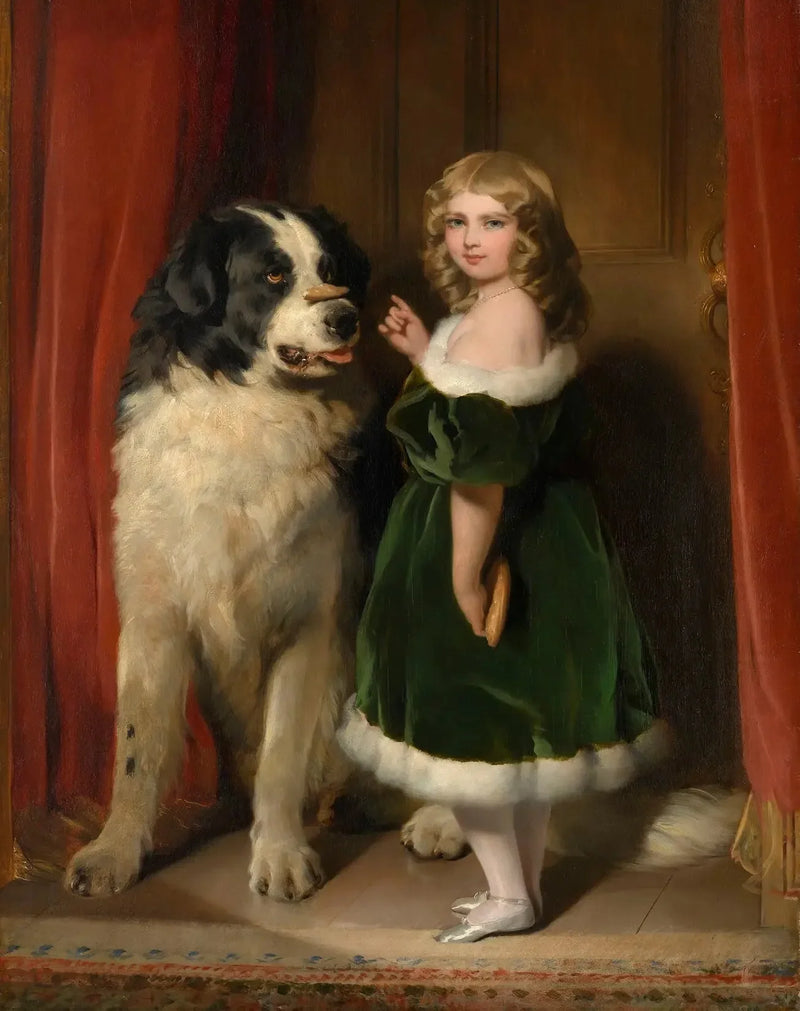 Cambridge Prensesi Mary ve Nelson, bir Newfoundland köpeği - Edwin Henry Landseer