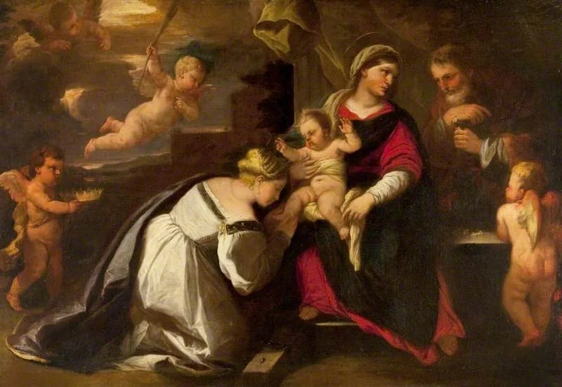 Aziz Aile ve Aziz Catherine of Alexandria - Luca Giordano