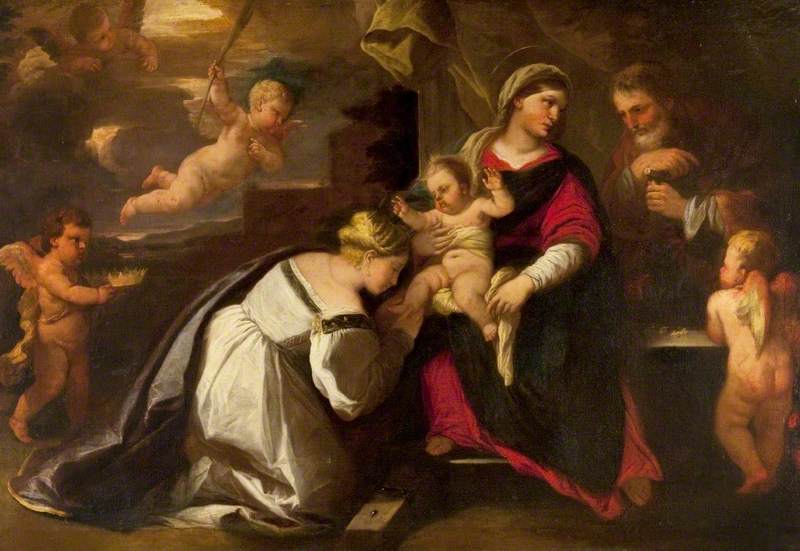 Aziz Aile ve Aziz Catherine of Alexandria - Luca Giordano