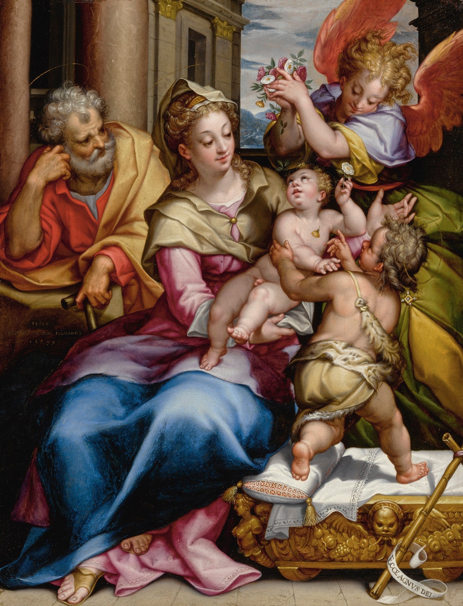 La Sainte Famille avec saint Jean-Baptiste et un ange - Denis Calvaert