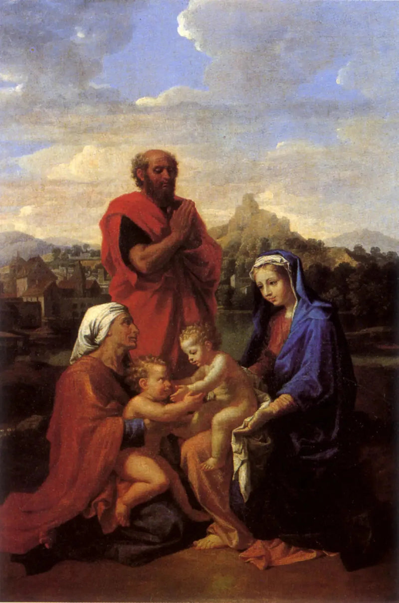 Kutsal Aile ve Aziz Jean, Aziz Elisabeth ve Aziz Joseph Dua Ediyor - Nicolas Poussin