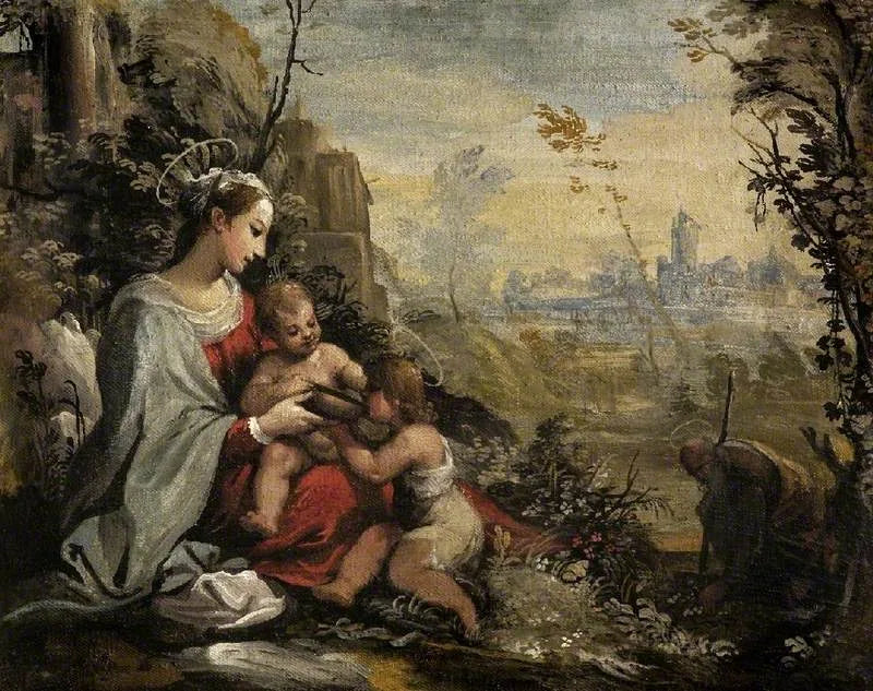 Guercino'nun Kaçarken Kutsal Aile ve Genç Aziz Yahya ile Buluşması