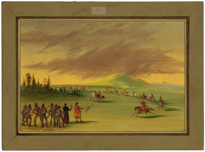 La Salle, Teksas'taki bir çayırda Cenis savaşçılarıyla bir grup ile karşılaşıyor. 25 Nisan 1686 - George Catlin
