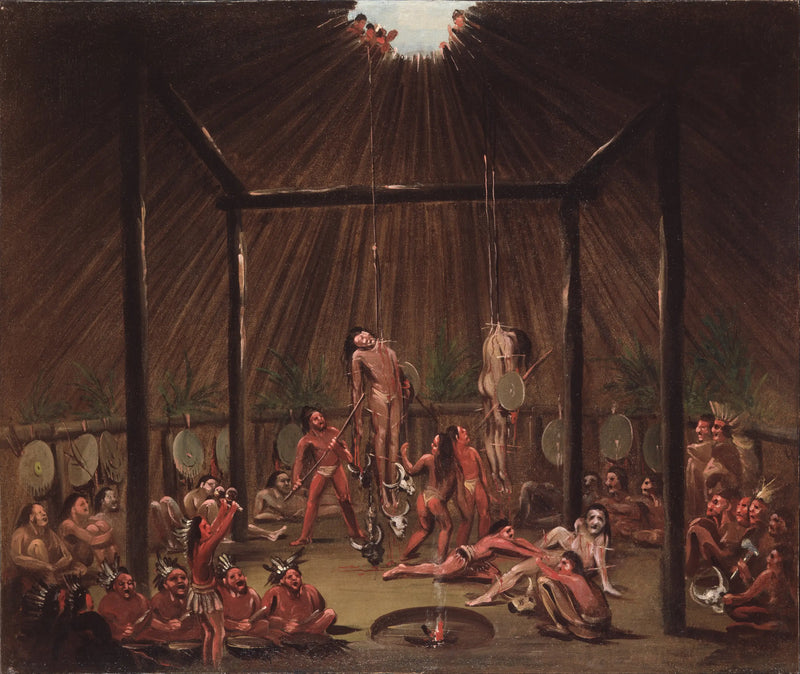 Mandán O-kee-pa Töreni ve Kesen Sahnesi - George Catlin
