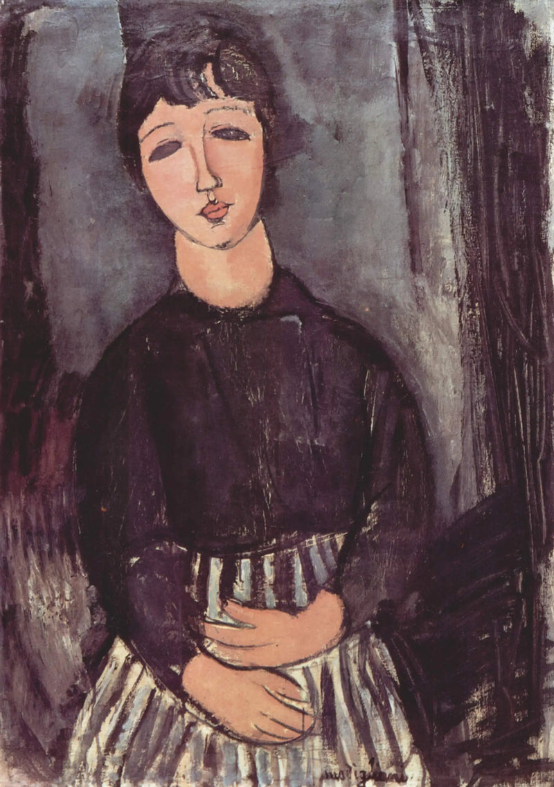 Çizgili önlük giymiş hizmetçi - Amedeo Modigliani