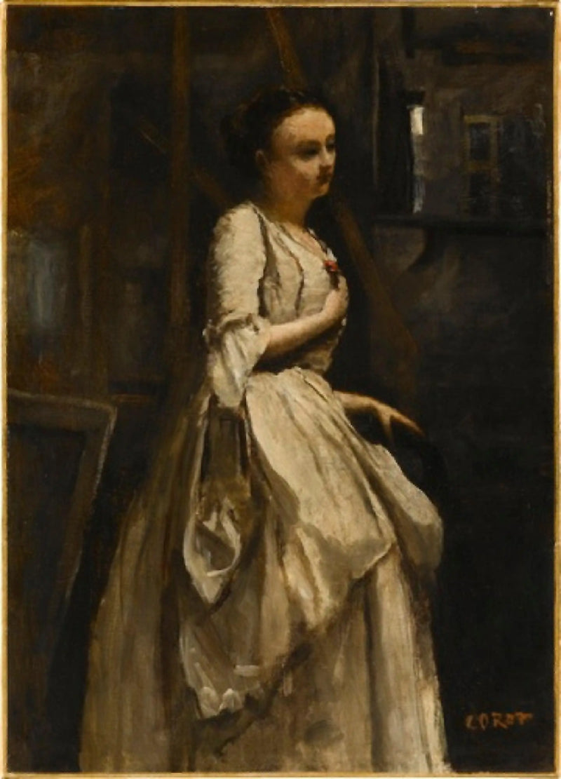 Kırmızı Çiçekli Soubrette - Jean-Baptiste Camille Corot
