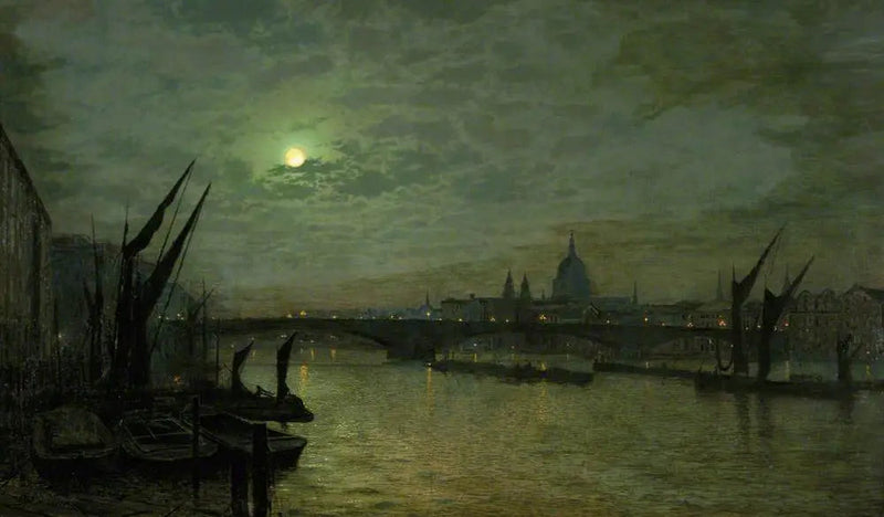 Tamise Ay Işığında Güneywark Köprüsü ile Londra - John Atkinson Grimshaw