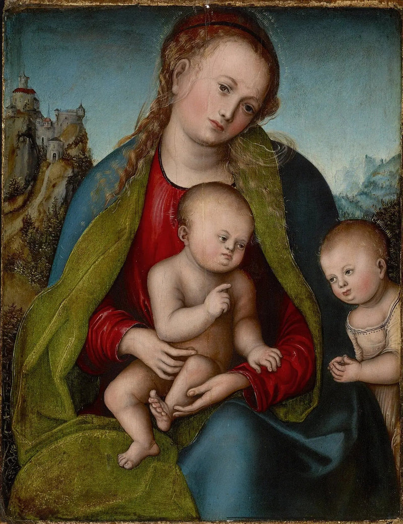 İsa Çocuk ve Vaftizci Yahya Çocuk tarafından sevilen Meryem Ana - Lucas Cranach the Elder