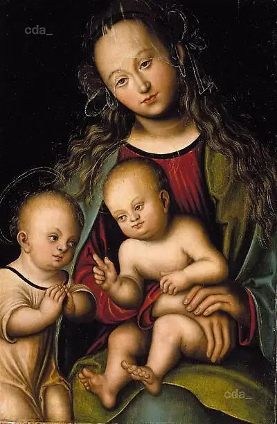İsa Çocuk ve Meryem Ana, Çocuk Vaftizci Yahya tarafından sevilen - Lucas Cranach the Elder