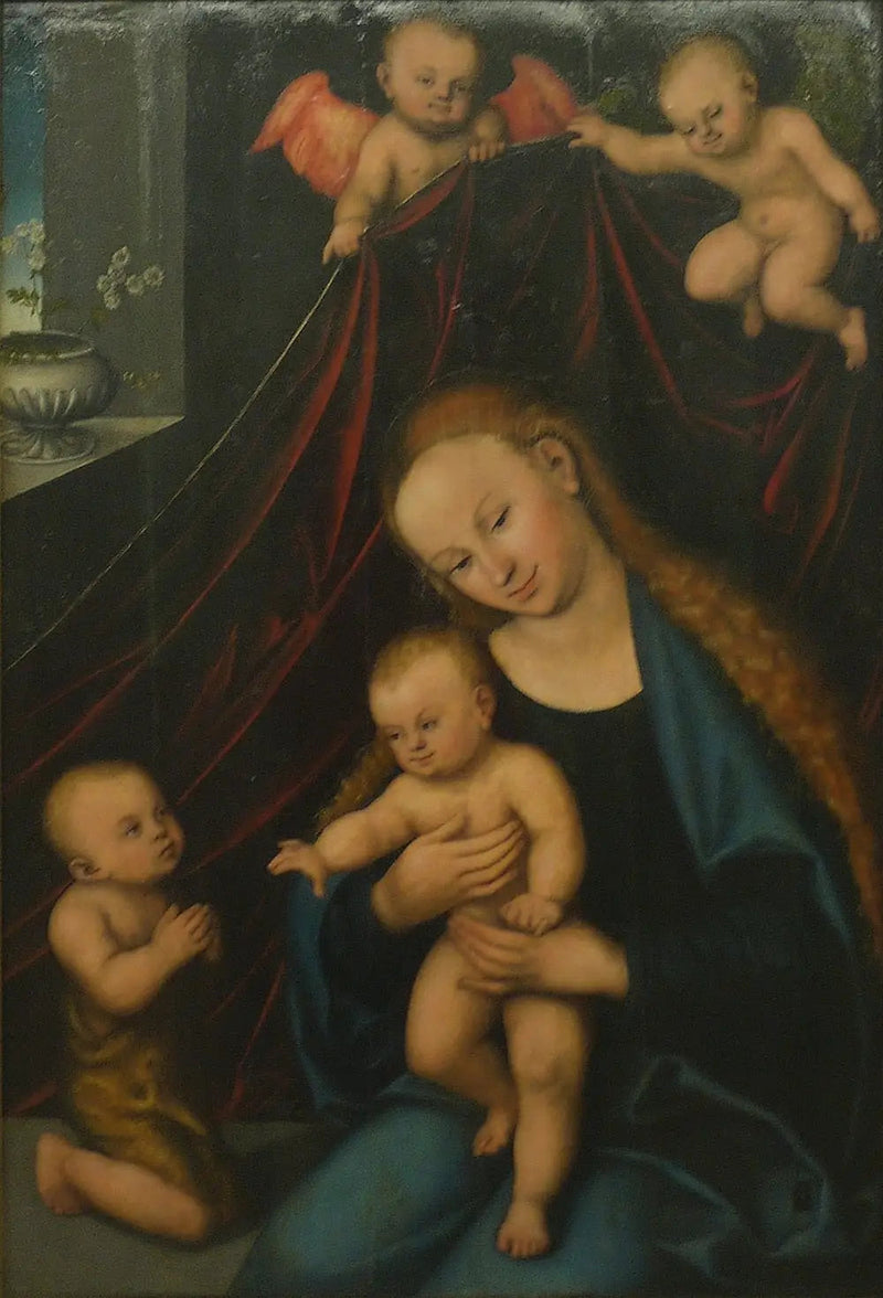 İsa Çocuk tarafından sevilen Meryem Ana ve Çocuk - Lucas Cranach the Elder