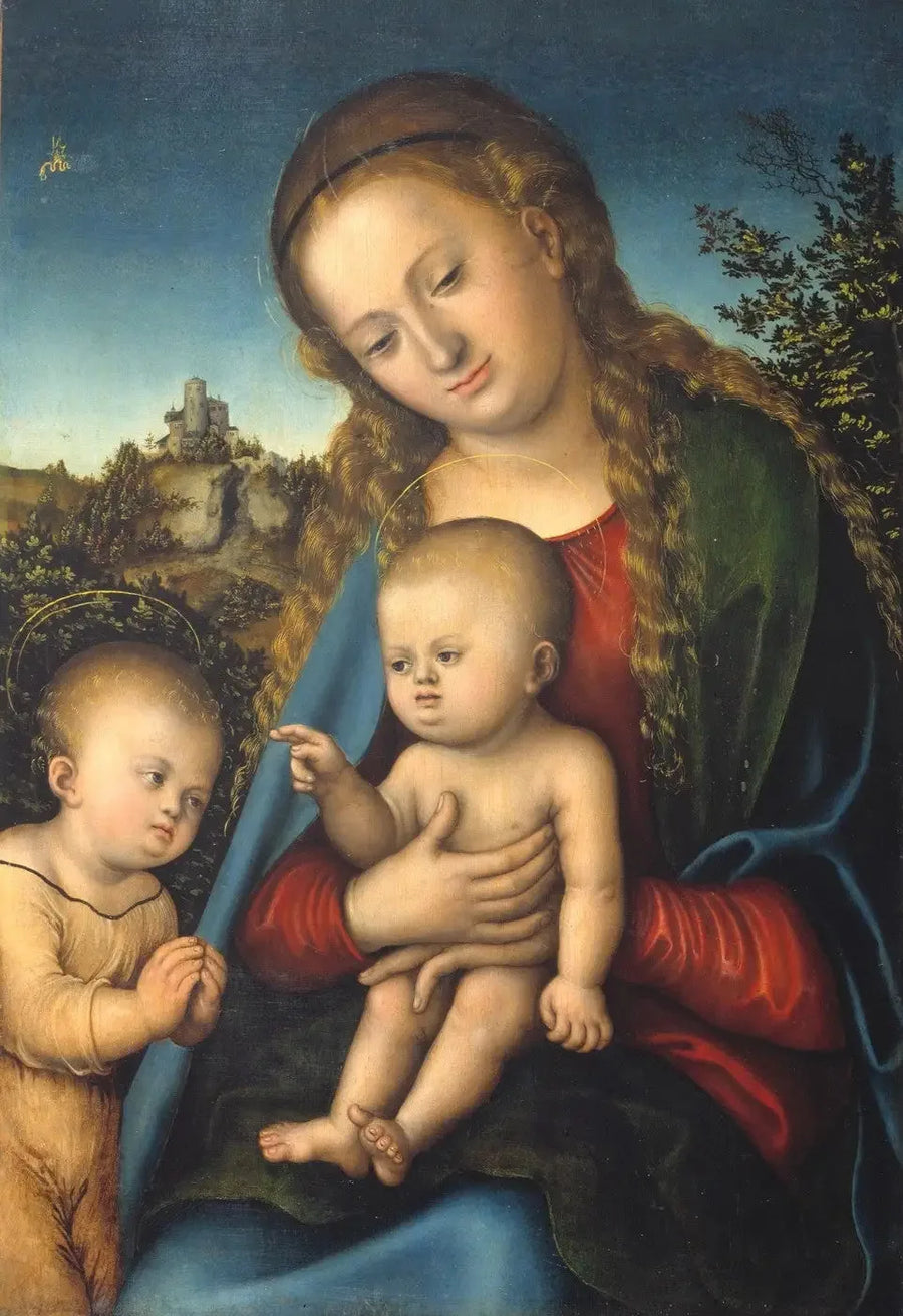 İsa Çocuk tarafından sevilen Meryem Ana ve Çocuk - Lucas Cranach the Elder
