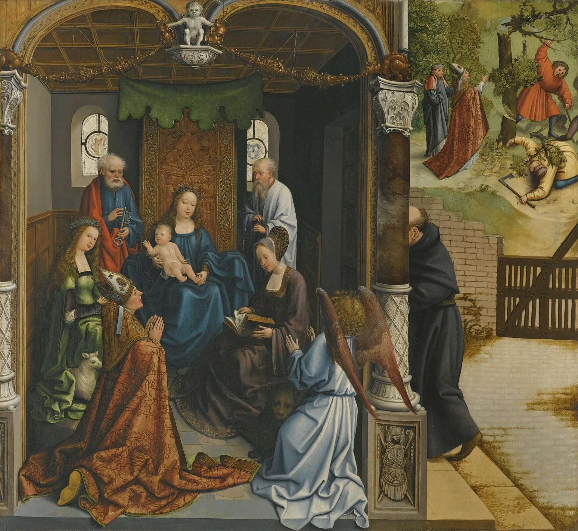 La Vierge à l'Enfant adorée par saint Martin et d'autres saints, dont saint Pierre, Agnès, Marie-Madeleine et Antoine. - Bernard van Orley image 1 reproduction réalisée par Alpha Reproduction