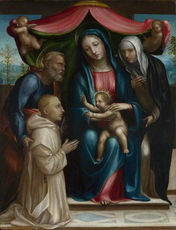 İsa ve Çocuk Meryem, Azizler ve Bir Bağışçı ile - Il Sodoma (Giovanni Antonio Bazzi)