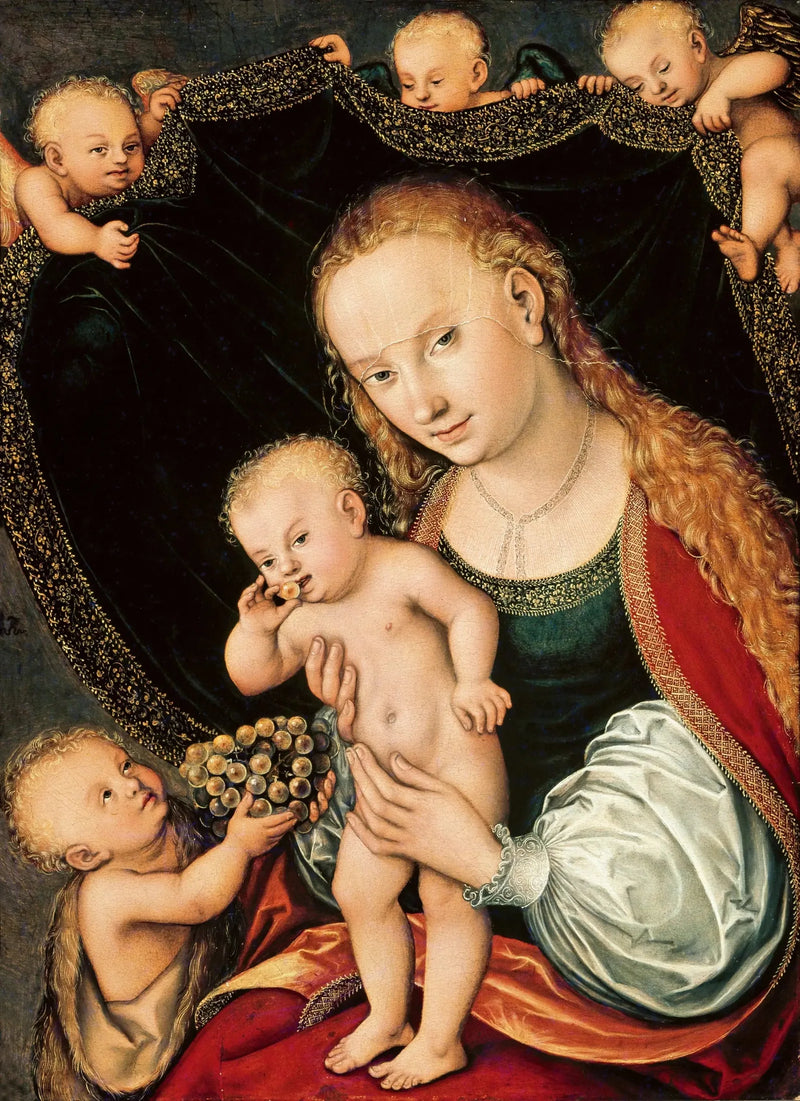 İsa Çocuk ve Küçük Jean Baptiste ile Meleklerle Meryem Ana - Lucas Cranach the Elder