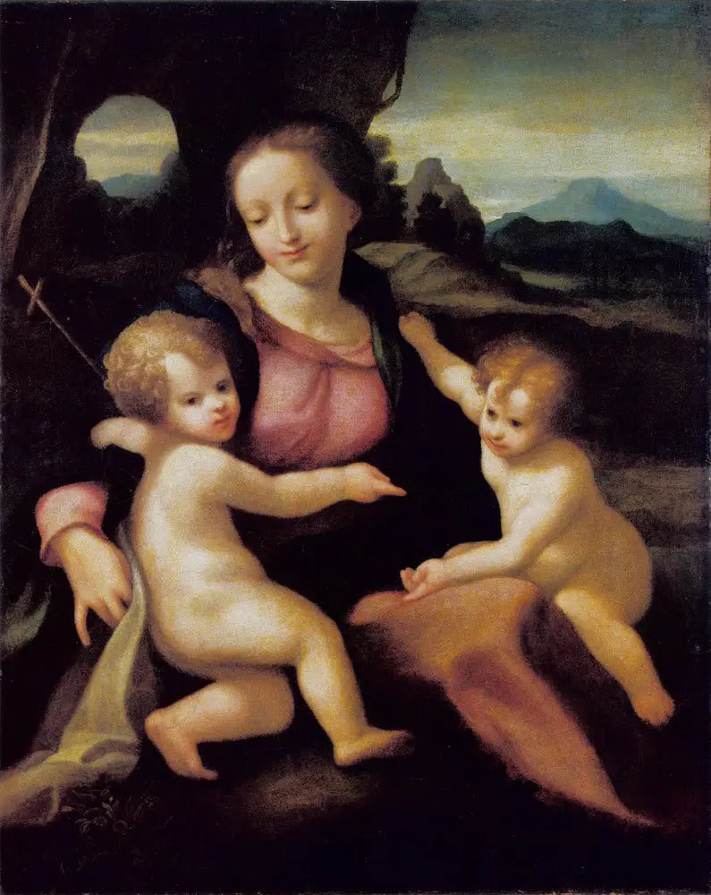 İsa ve Çocuk Aziz John ile Meryem Ana - Antonio da Correggio