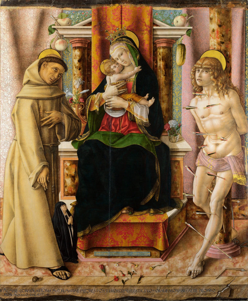 İsa ve Çocuk Meryem, Aziz François ve Aziz Sebastian ile - Carlo Crivelli
