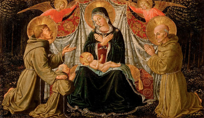 İsa Çocuk ve Aziz Fransis ve Bağışçı Baba Jacopo da Montefalco (solda) ile Aziz Bernard Sienna (sağda) - Benozzo Gozzoli