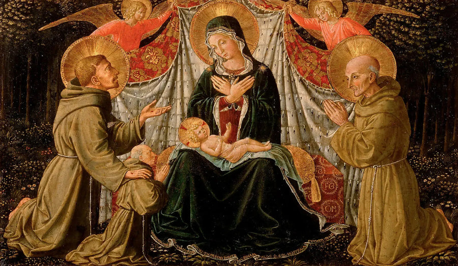 İsa Çocuk ve Aziz Fransis ve Bağışçı Baba Jacopo da Montefalco (solda) ile Aziz Bernard Sienna (sağda) - Benozzo Gozzoli