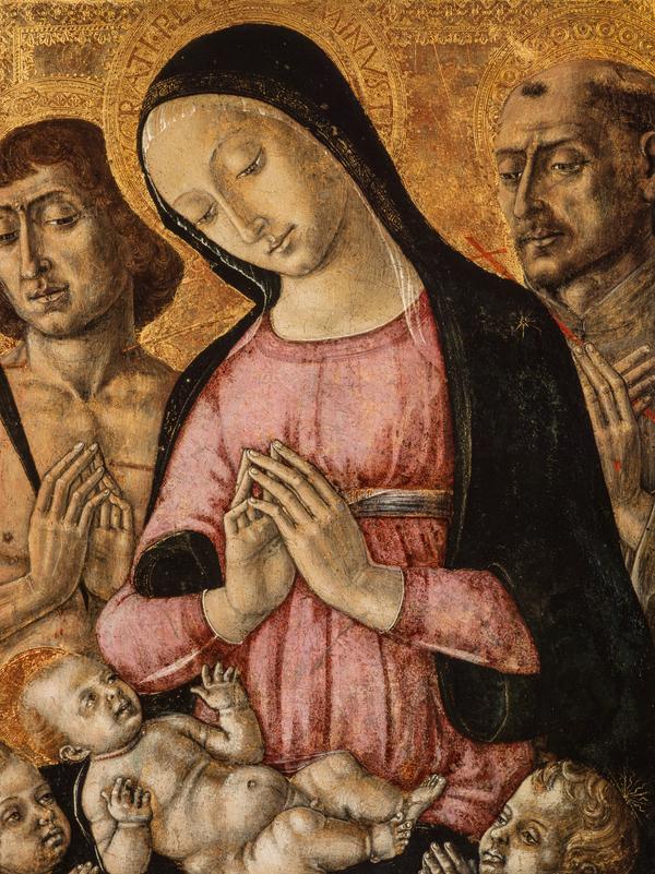 İsa Çocuk ve Aziz Sebastian, Aziz Francis ve Meleklerle Meryem Ana - Matteo di Giovanni