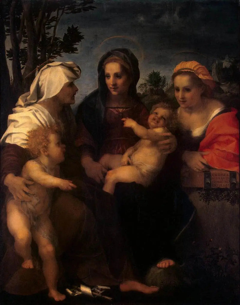 İsa Çocuk ve Kızılbaş Azize Catherine, Elisabeth ve Vaftizci Yahya ile Meryem Ana - Andrea del Sarto
