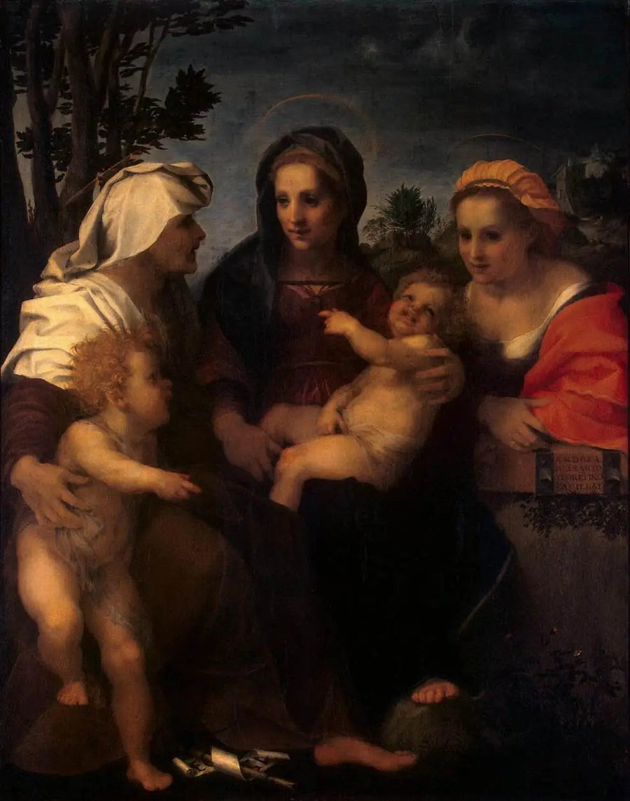 İsa Çocuk ve Kızılbaş Azize Catherine, Elisabeth ve Vaftizci Yahya ile Meryem Ana - Andrea del Sarto
