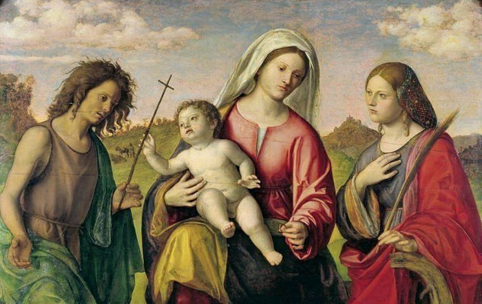 Cima da Conegliano ile Meryem Ana ve Çocuk, Aziz Catherine ve Aziz Yuhanna Vaftizci